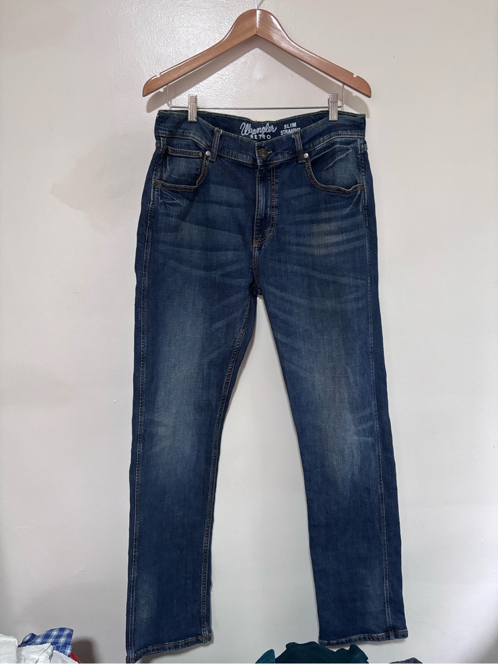 Wrangler Retro Men’s Slim Straight Jeans - Dark Blue Wash 34x34